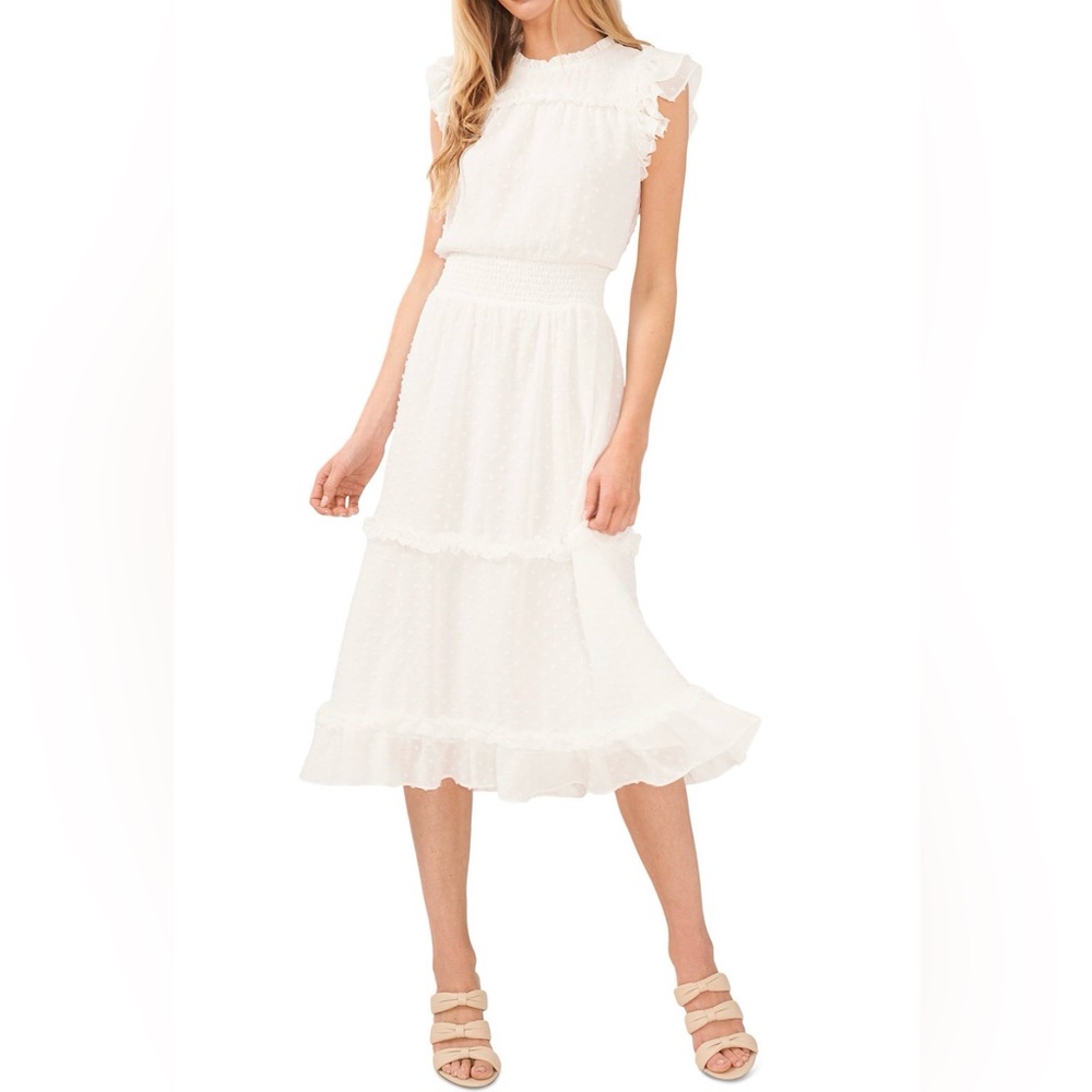 CeCe’s Clip Dot Flutter Sleeve Midi Dress